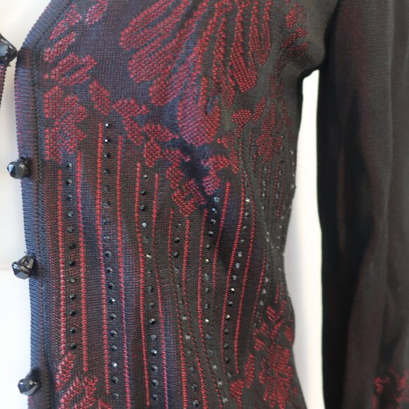 Womens Escada Black Red Floral Knit Cardigan Sweater 36 US/S - Picture 7 of 14